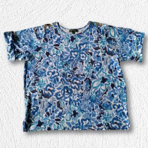 Ralph Lauren Blue Floral Top - Gold Button detail